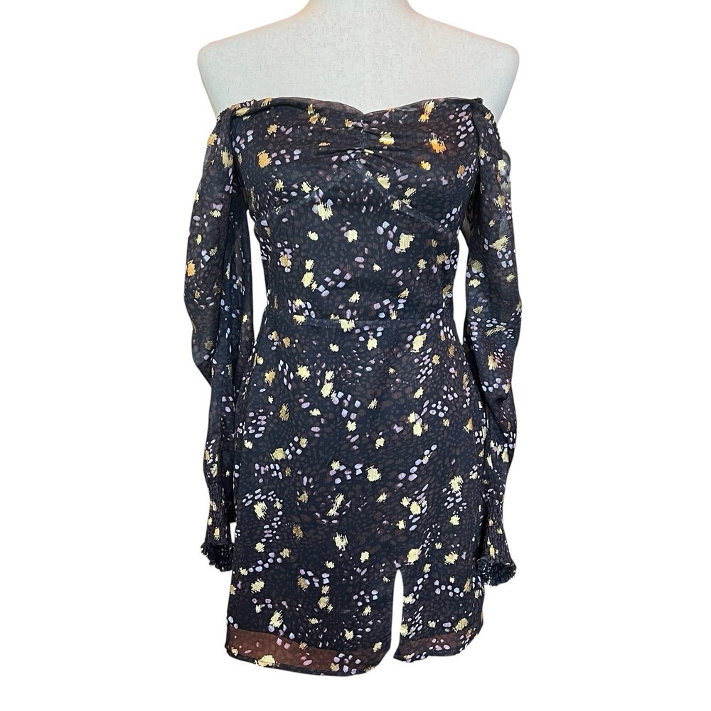 Sage The Label Floral Mini Dress Size S Sweetheart Neck Smocked Back Sheer - Picture 2 of 12